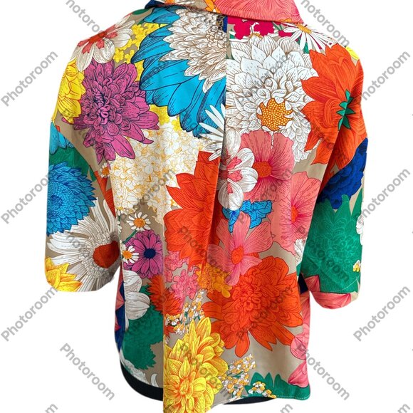 Gigio NWT Bright Multicolored Floral Short Sleeve Button Blouse Small - Picture 3 of 5